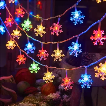 Guirnaldas de luces LED con forma de copo de nieve de 3/6/10M, guirnalda con batería USB, luces navideñas, árbol de Navidad, decoración de habitación de Año Nuevo, lámpara para exteriores