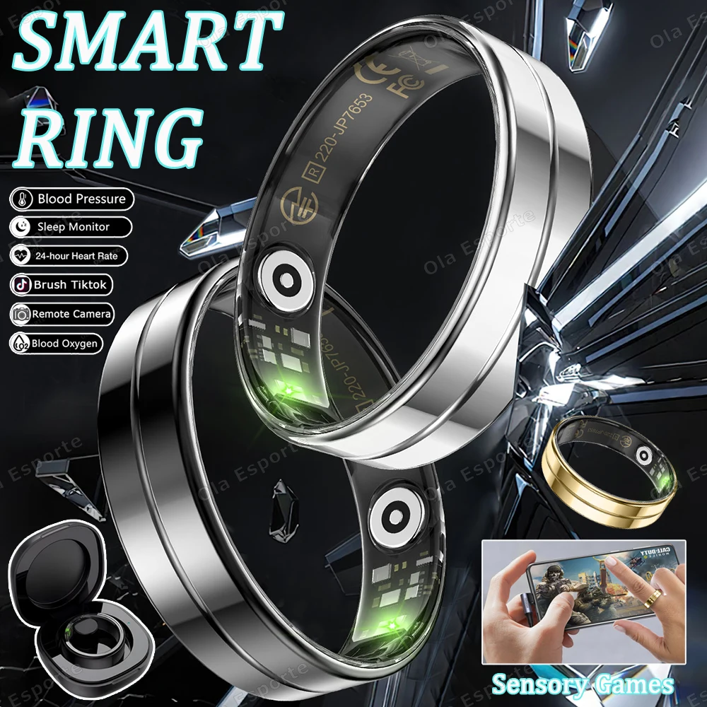 

Смарт-кольцо R11 для мужчин и женщин с зарядным устройством, пульс, кислород в крови, сенсорная игра, водонепроницаемая спортивная смазка 5 АТМ для Android IOS