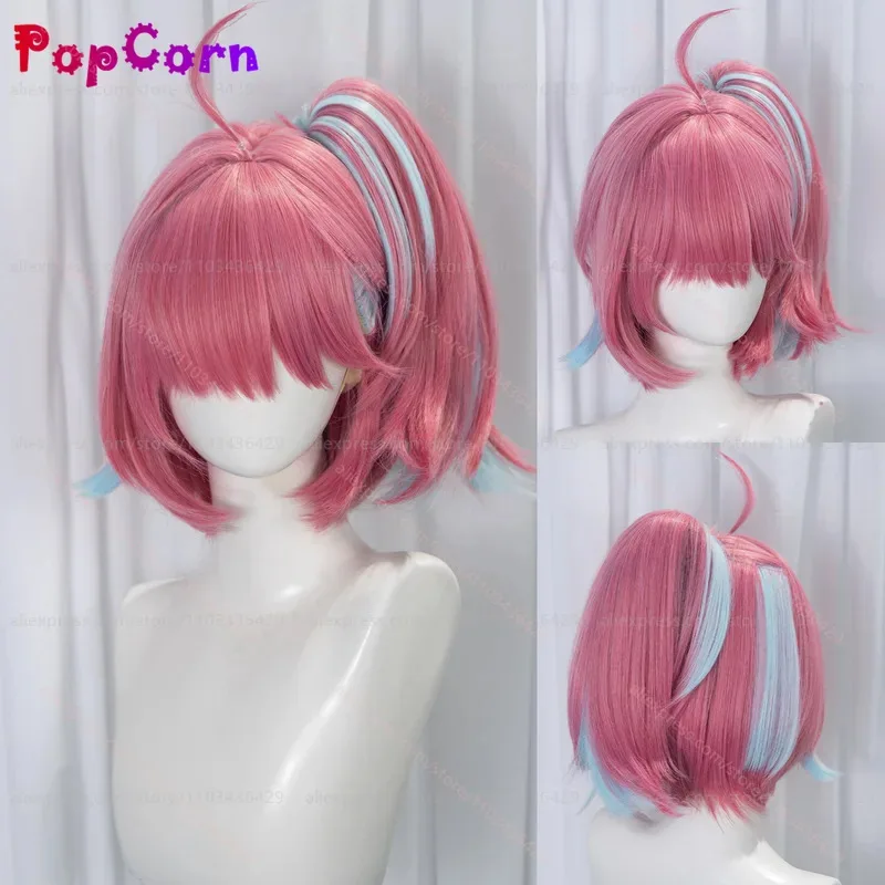 

LQOW Kiriko Wig with Ponytail 30cm Short Pink Blue Mixed Wig Anime Heat Resistant Synthetic Wigs for Daily Party Halloween
