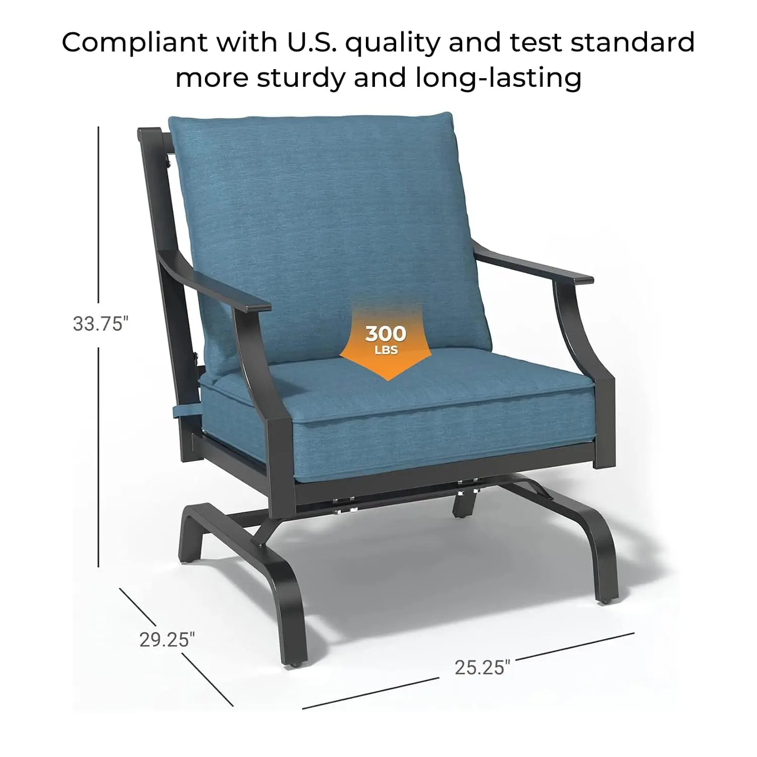 Outdoor Patio Motion Rocker Chair Set of 2, 5-10° Swivel Rocking, All-Weather Conversation Seating, Peacock Blue, Customized