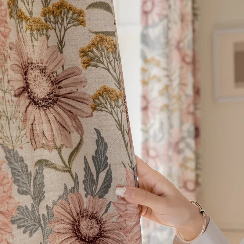 New French Style Curtains for Living Room Bedroom Dining Room Rural Plant and Flower Curtains Cotton Linen Printing Home Curtain