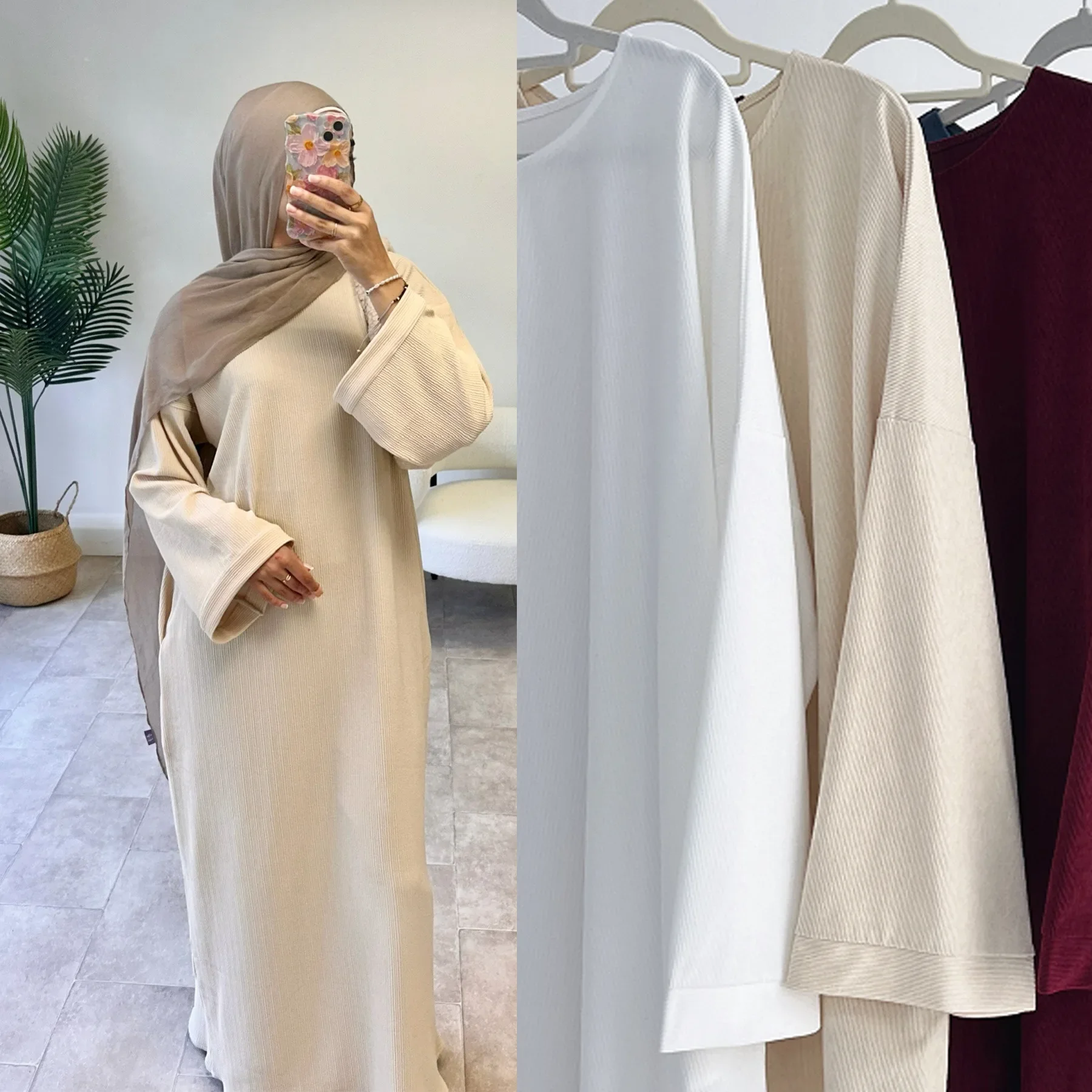 

Saudi Arabic Corduroy Robe Eid Djellaba Dubai Abayas for Women Muslim Modest Dress Turkey Kaftan Ramadan Islamic Clothing Kebaya