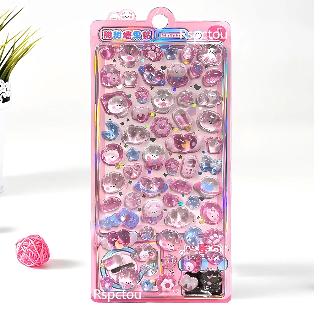 Pacote com 4 Adesivos 3D de Cristal em Estilo Kawaii, Adesivos Criativos de Animais de Anime para Scrapbook, Telefone e Guitarra