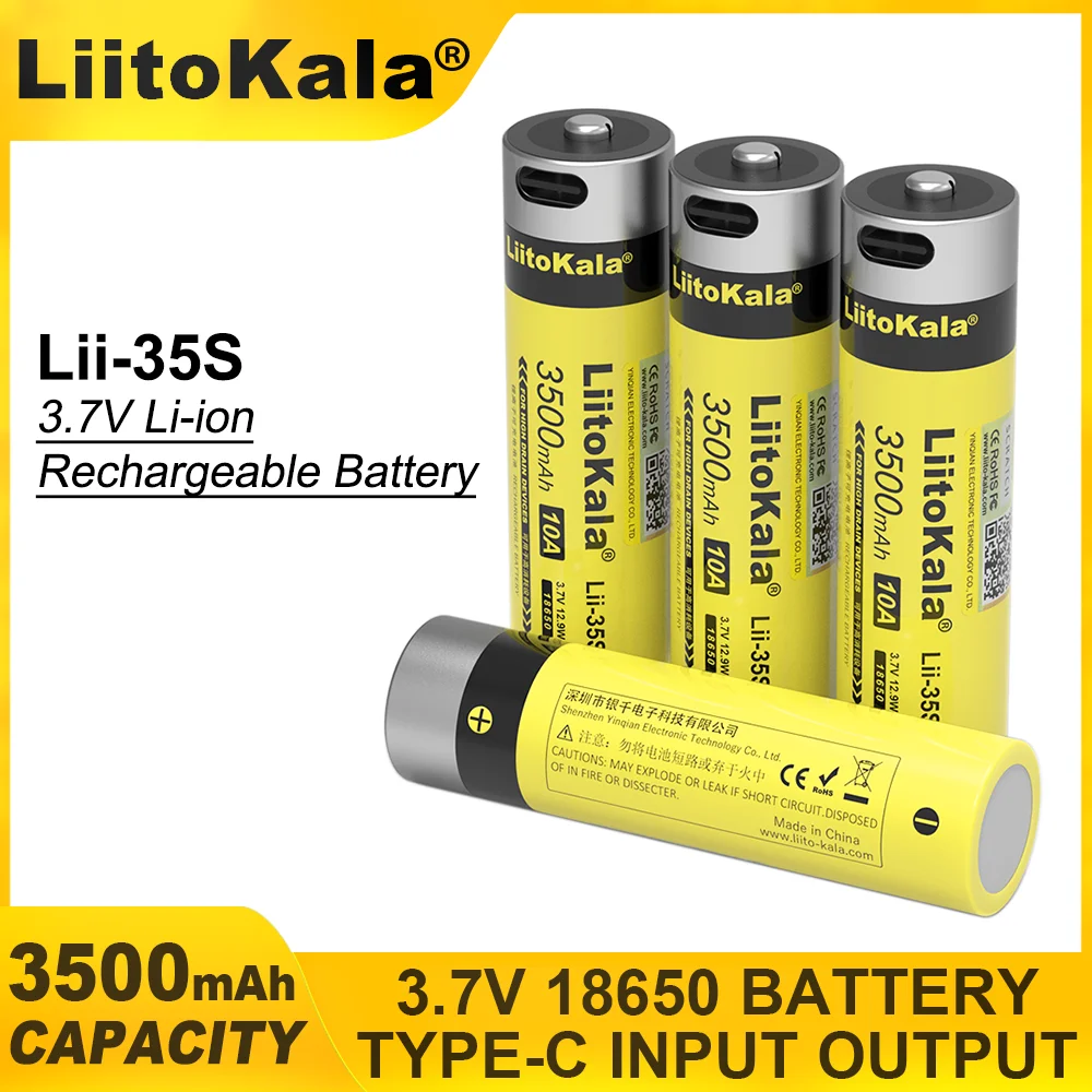 LiitoKala Lii-35S-Type-C 18650 Lithium ion 3500mAh Large Capacity 3.7V lithium battery for Remote control wireless mouse