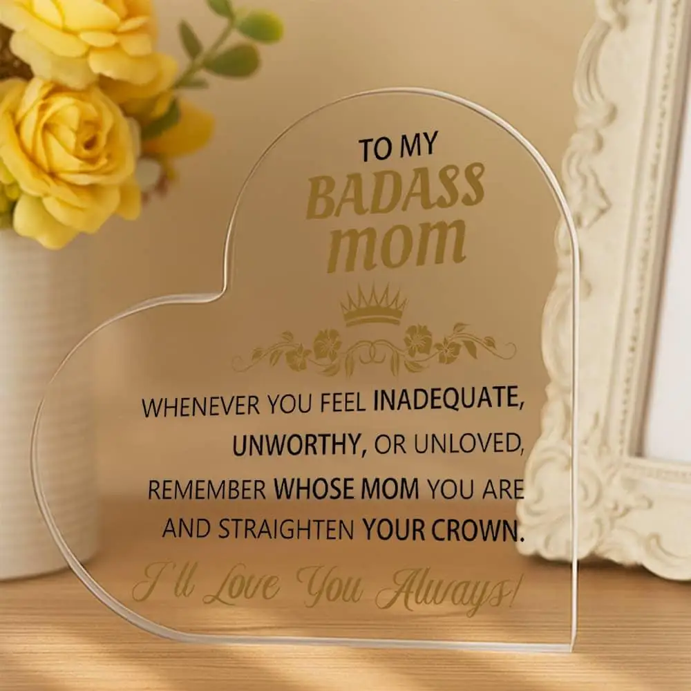 Personalized Heart Acrylic Gift for Mom, Mother's Day, Birthday, Desk Decor