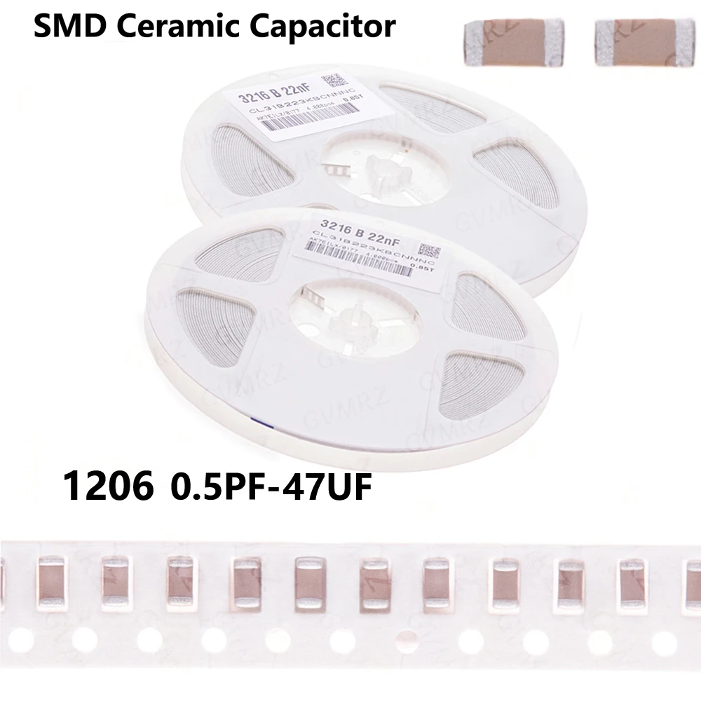 1reel 2000/4000PCS 1206 0.5pF-47uF SMD Thick Film Chip Multilayer Ceramic Capacitor 10UF 1PF  10NF 100NF 1UF 2.2UF 4.7UF