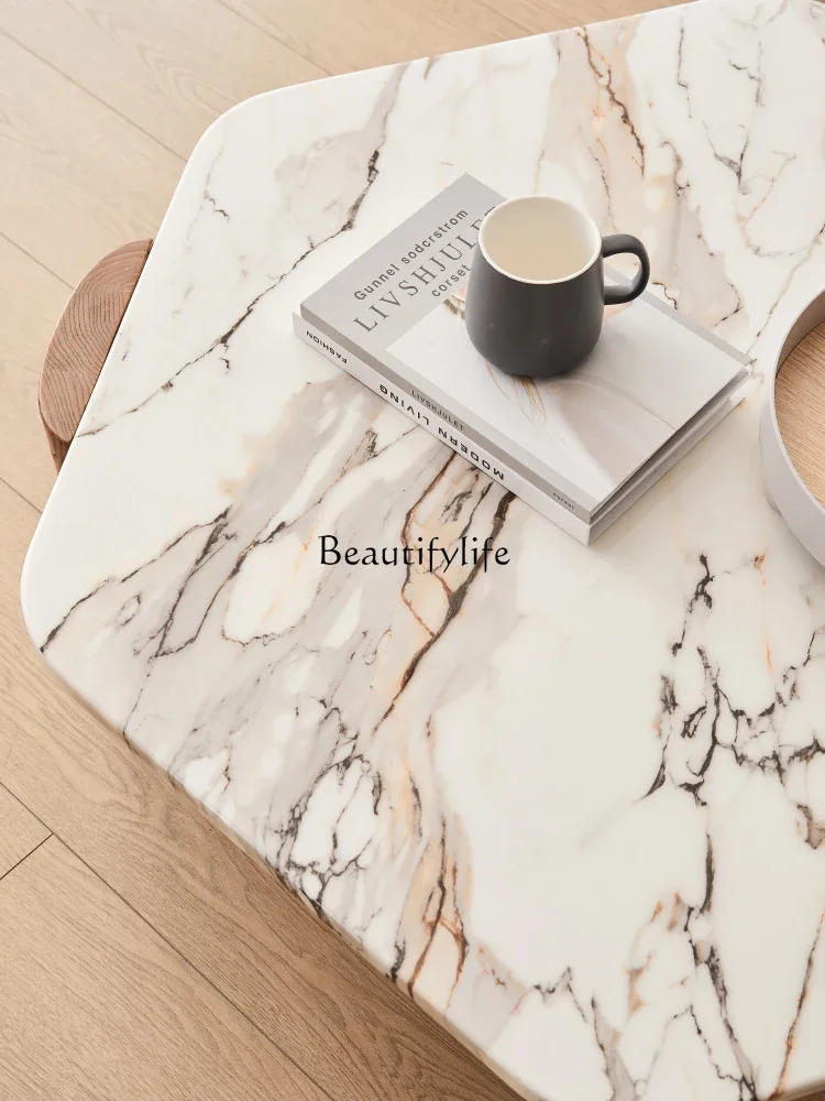 LS 04 تيرازو طاولة القهوة الخشب الصلب الجوز الأسود شقة صغيرة طاولة القهوة المستديرة الرخامية على شكل خاص