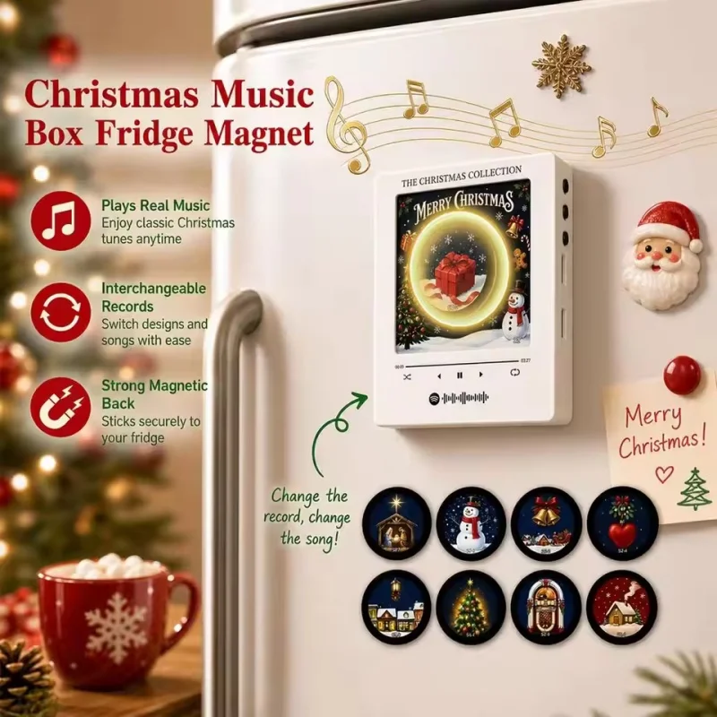 Christmas NFC Magnetic Vinyl Record Player Acrylic Night Light with 9‑Replaceable Discs USB‑C Charging Touch‑Play Fridge Magnet