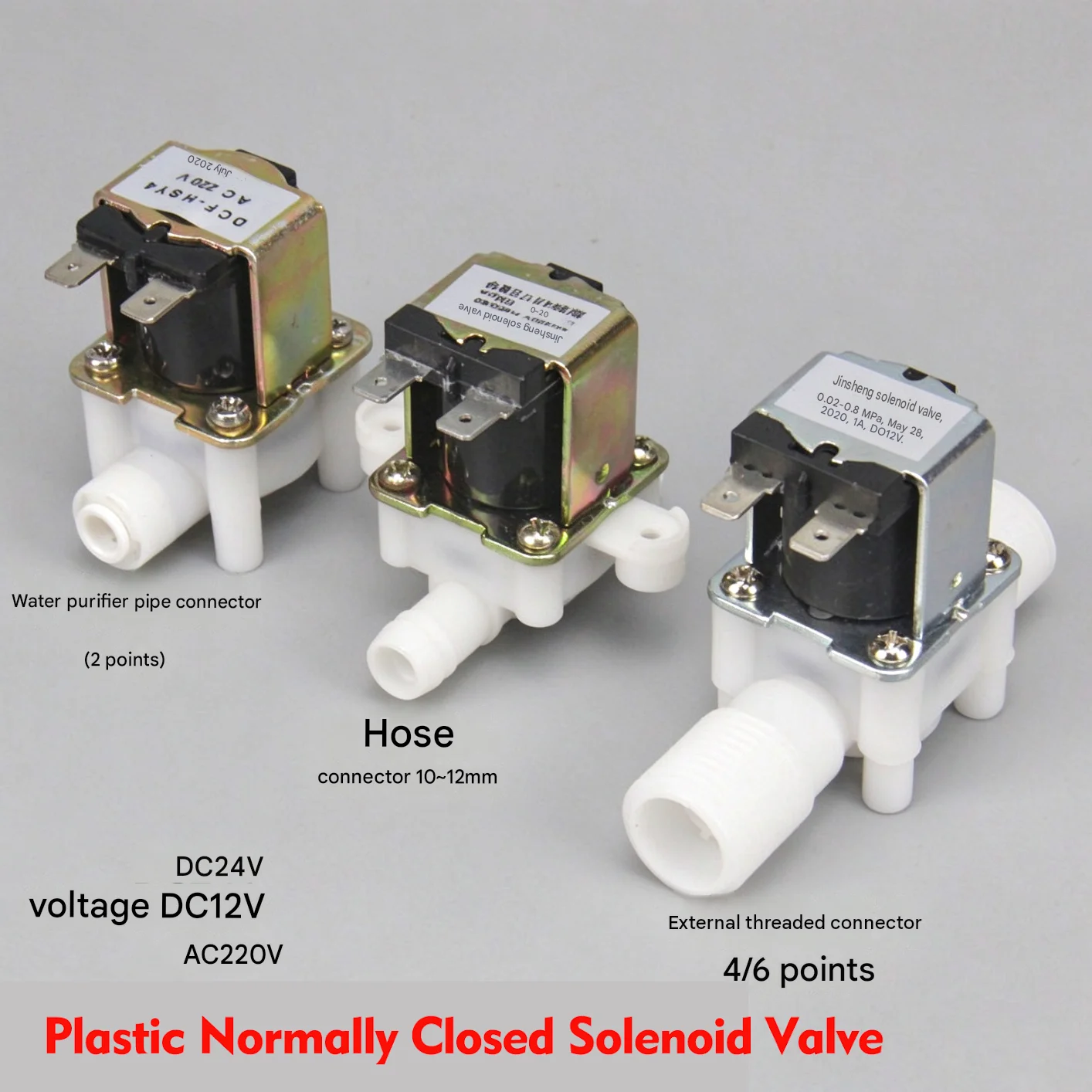 Plastic Solenoid Valve Normally Closed AC220V DC24V DC12V Water Inlet Valve 1/2