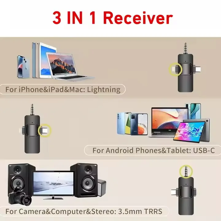 Wireless microphone connector 3-in-1 wireless collar microphone for mobile street interviews