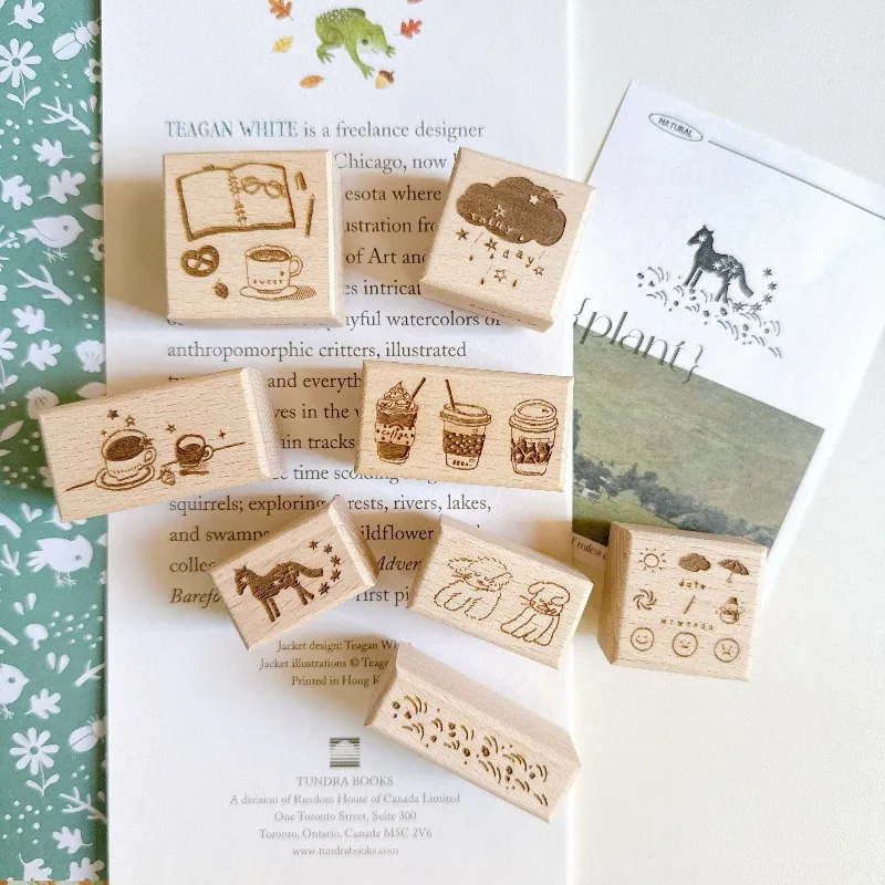Vintage Kaffee Tee Regentag Rekord Pferd Grasland Holz-Gummistempel DIY Scrapbooking Fotoalbum Kartenherstellung Holzsiegel