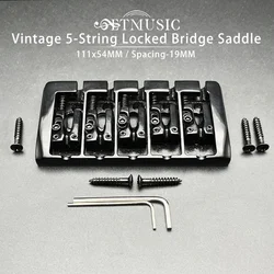 Vintage 5-String Locked Saddle Bass Bridge 111x54MM Body Bottom Through String Spacing 19MM Bass Fixed Bridge Black/Gold/Chrome