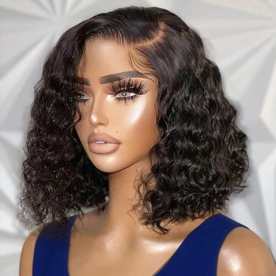 숏밥 가발 13x6 HD 레이스 프론탈 가발 제리 컬 웨어 글루리스 인모 가발 워터 웨이브 13x4 레이스 레미 인모 가발 여성용