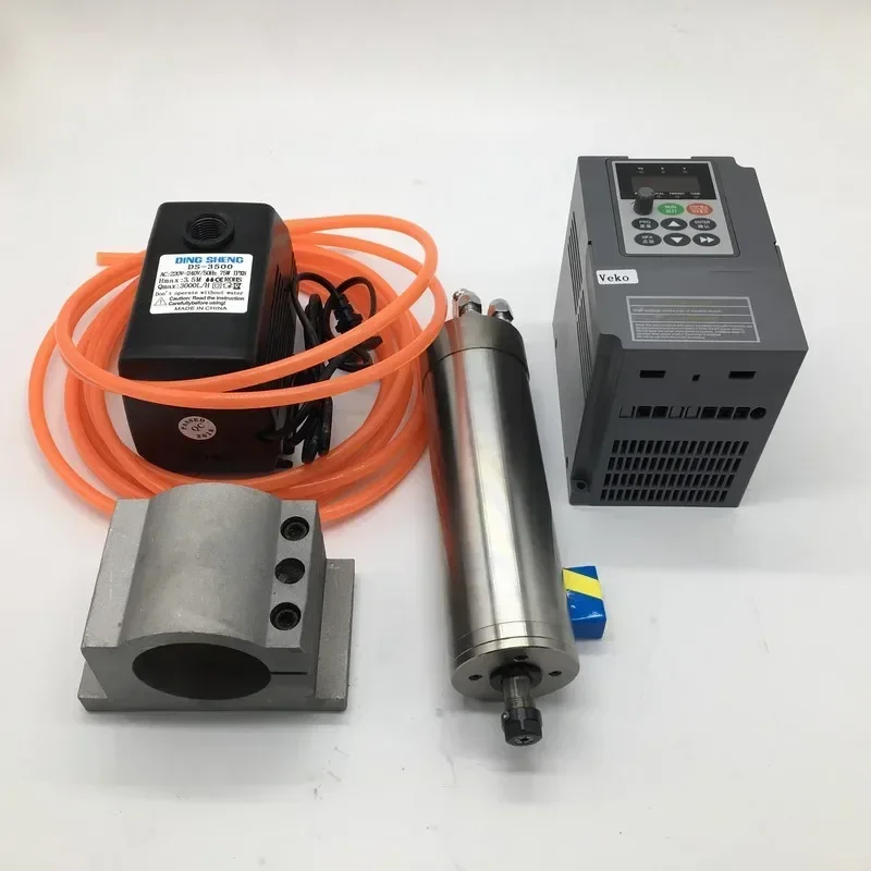 AC220V 800W ER11 Water Cooled Spindle Motor 24000Rpm 65mm 1.5Kw Inverter VFD 75W Water Pump Clamp Kit for CNC Engraving Router