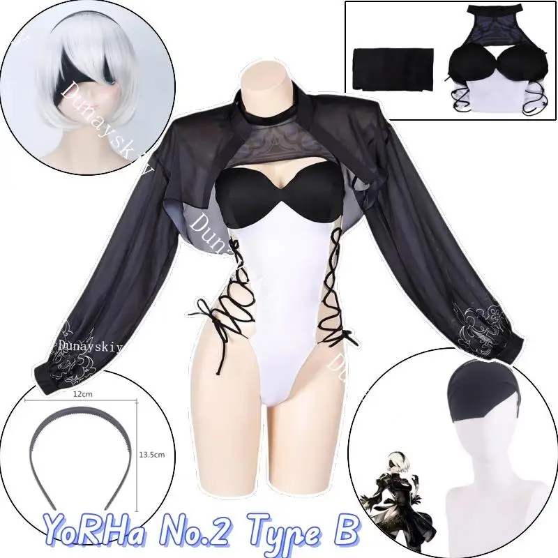 NieR Cosplay Automata YoRHa No.2 Type B Cosplay Costume Clothes Wig Uniform Cosplay Hair Band Blindfold Swimsuit Halloween Party