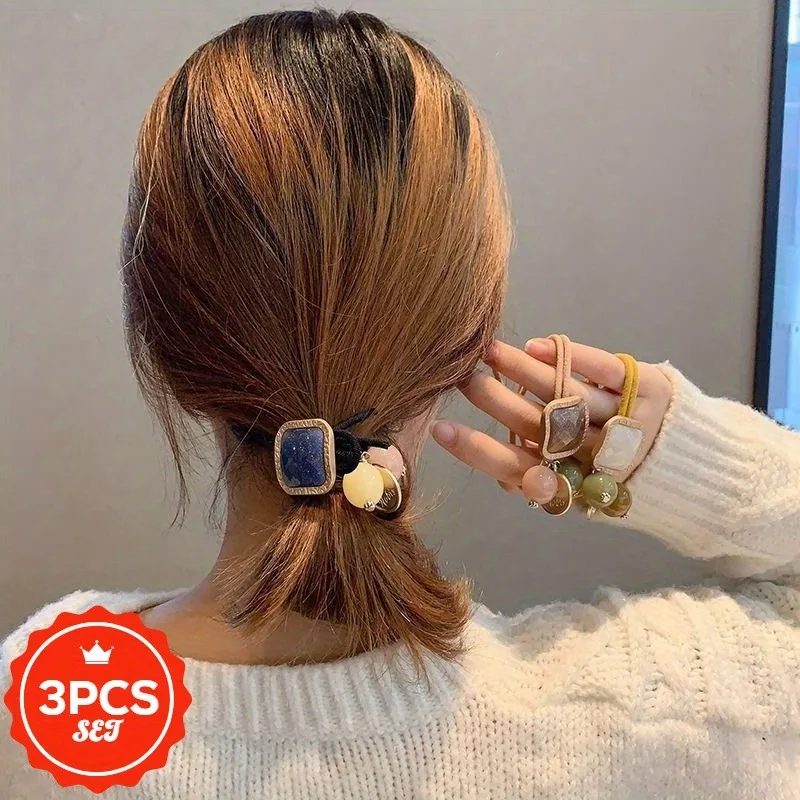 

3Pcs/set Glitter Hair Ties with Shining Love - High Elastic Shiny Hair Bands for Women, Elegant Ponytail Hair Rope Holders