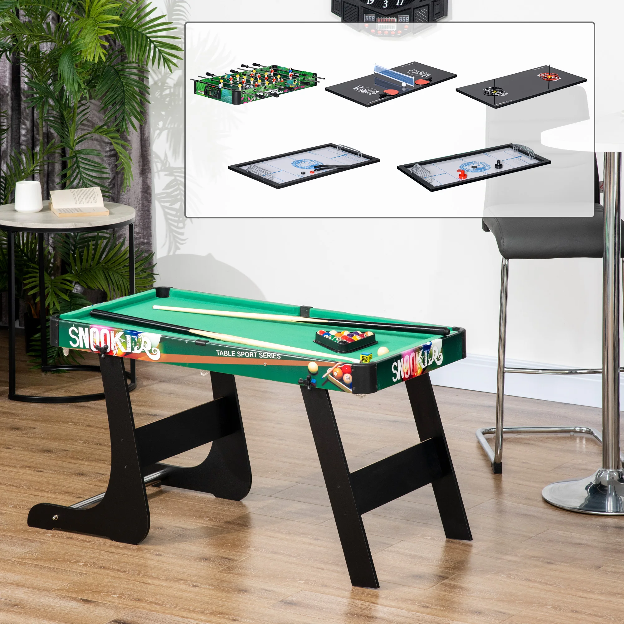 Homcom 6 in 1 klappbaren Multigame-Tisch Billardtisch Tischtennis 118x104x71 cm
