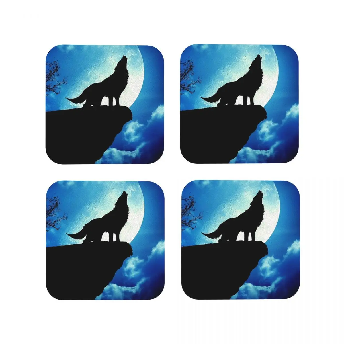 

Подставки с вовком, кухонные салфетки, водонепроницаемые изоляционные коврики для чашек, кофейные коврики для декора, домашняя посуда, подушечки, набор из 4 шт.