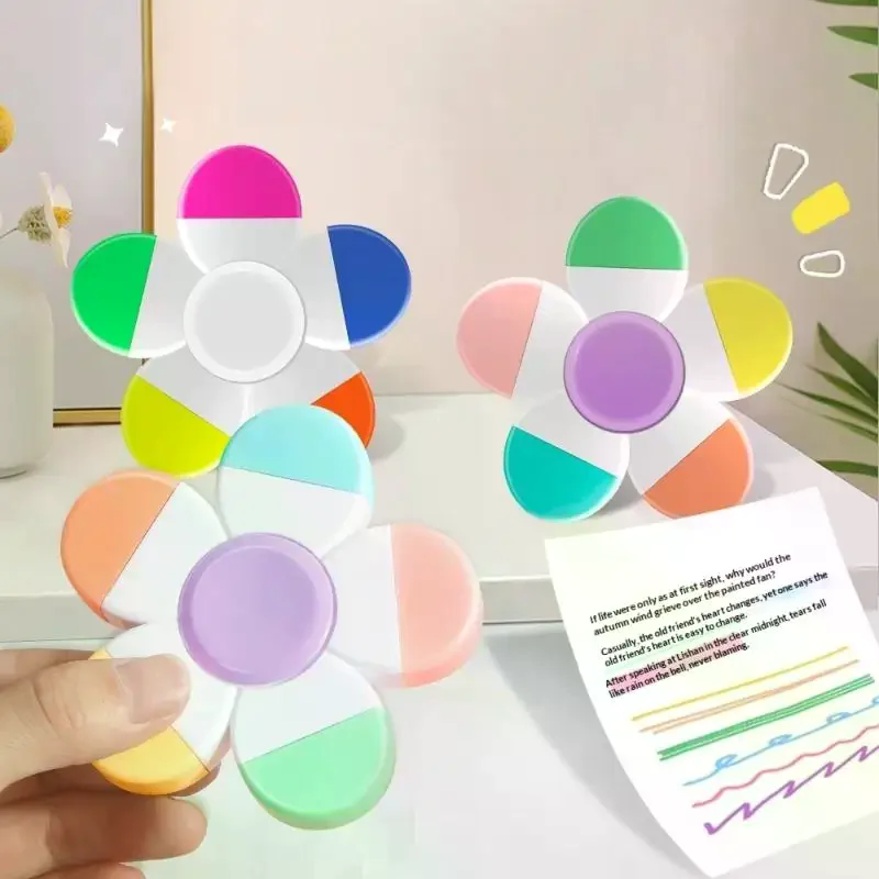 

1 шт., акварельные цвета в форме цветка, флуоресцентные ручки 5-в-1, спиральный маркер на кончиках пальцев для школьных и офисных канцелярских принадлежностей