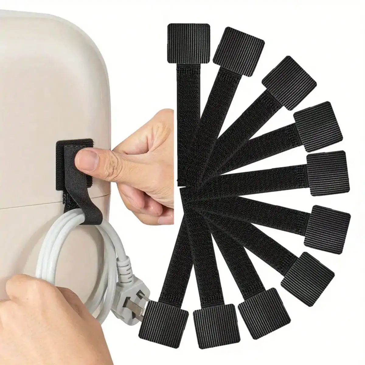 Self Adhesive Reusable Hook and Loop Cable Ties - Adjustable Cord Organizer Straps for Desk, Home & Office Cable Management