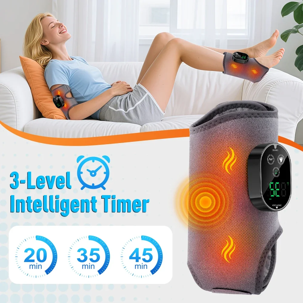 Heated Foot Massager with Vibration, Dual Motor for Ankle & Calf, 6 Heat & 3 Speed Levels, 3000mAh USB-C Rechargeable