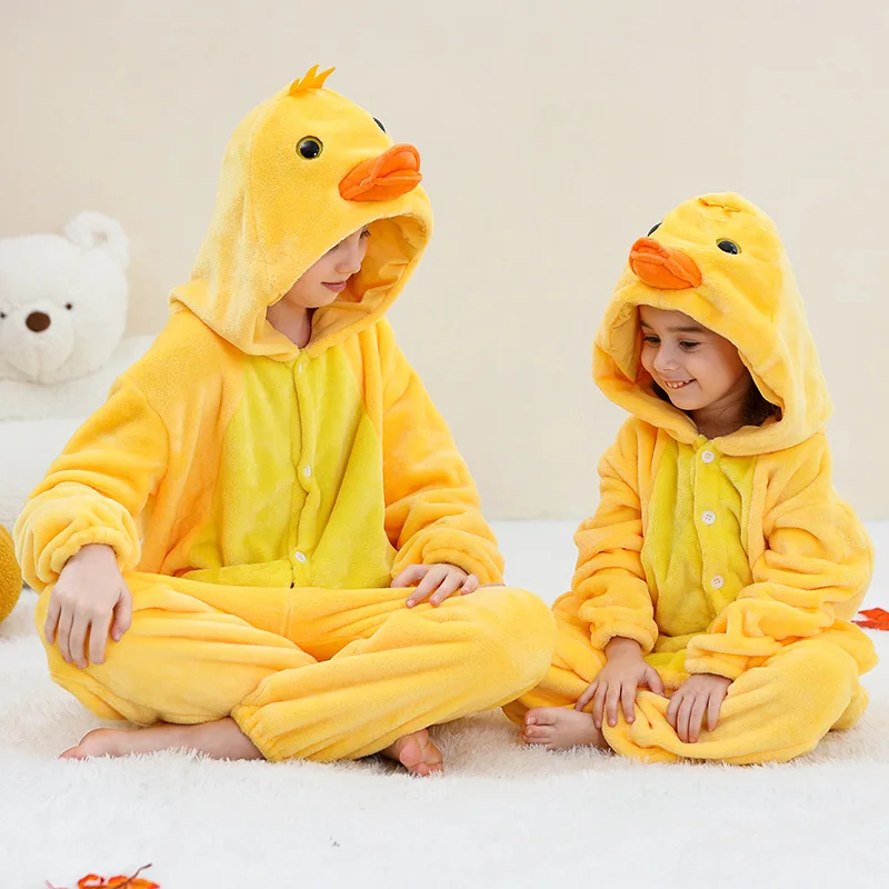 Kids' Flannel Animal Onesie – Cozy Hooded Footed Pajamas for Big Kids (4–12Y), Soft Loungewear for Sleepovers