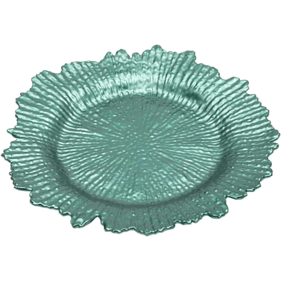 

24 Pcs Charger Plates Bulk 13" Round Plastic Reef Dinner Plates Chargers Reusable Ruffled Rim Serving Plates for Wedding Party