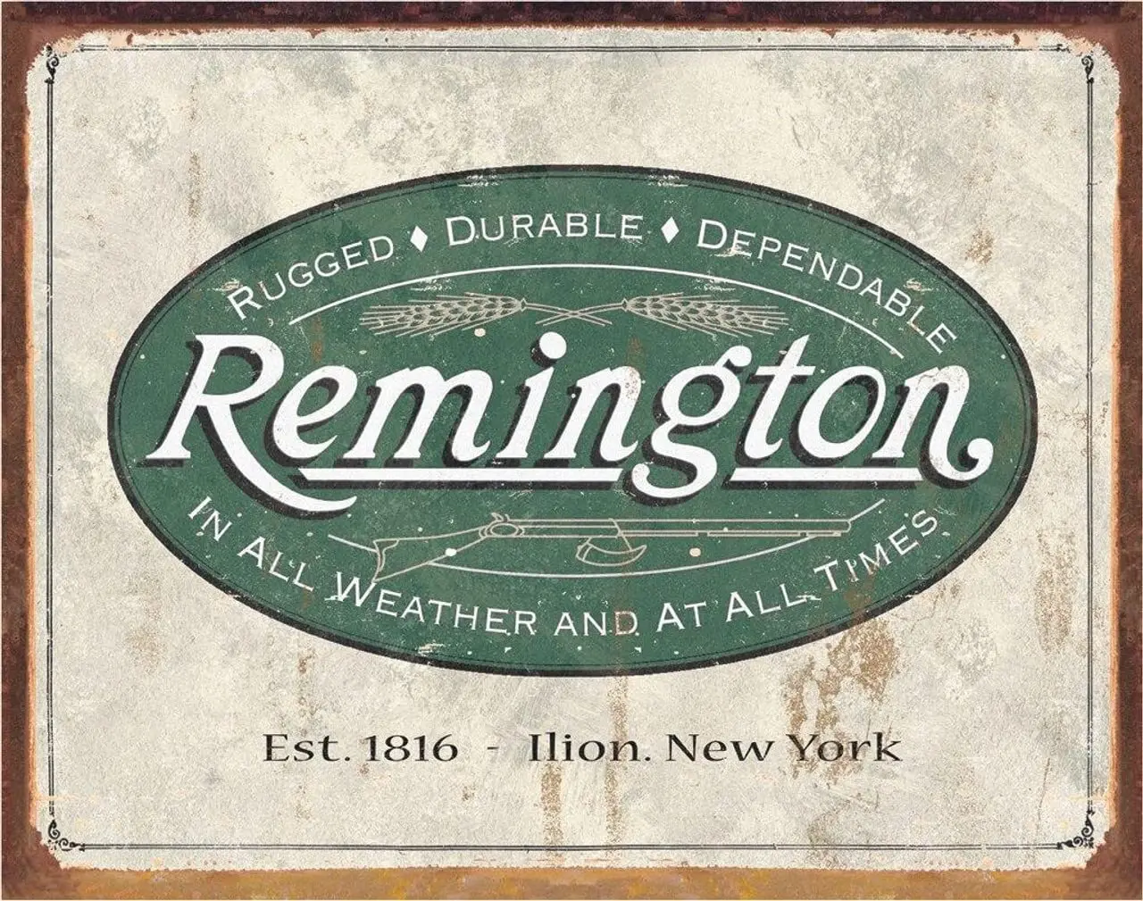 Desperate Enterprises Remington Weathered Logo Tin Sign - Nostalgic Vintage Metal Wall Décor - Made in USA