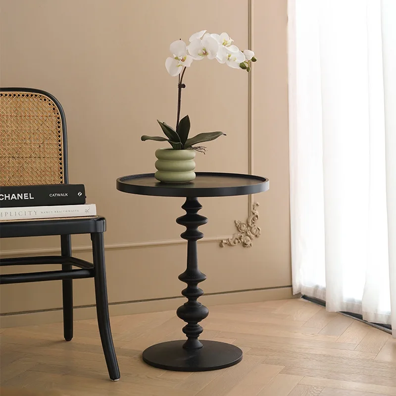 French retro round solid wood coffee table small apartment living room household small round table creativity