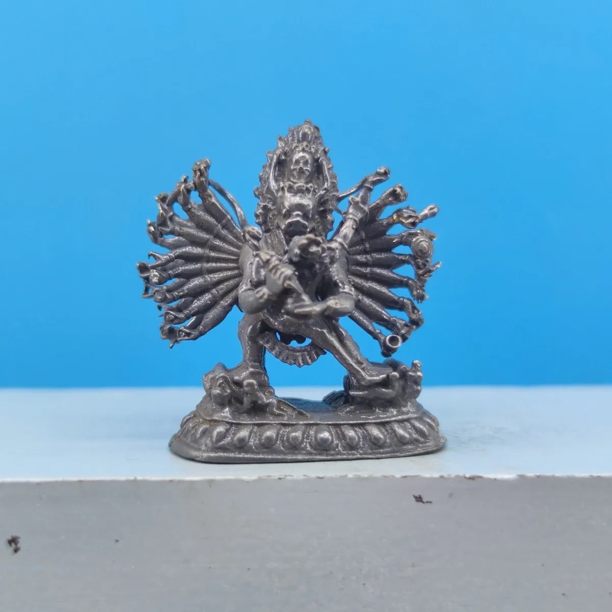 Vintage Metal Yamantaka Vajrabhairava Miniature Statue Tibetan Buddhist Figurine Desktop Sculpture Collectible Craft Decor
