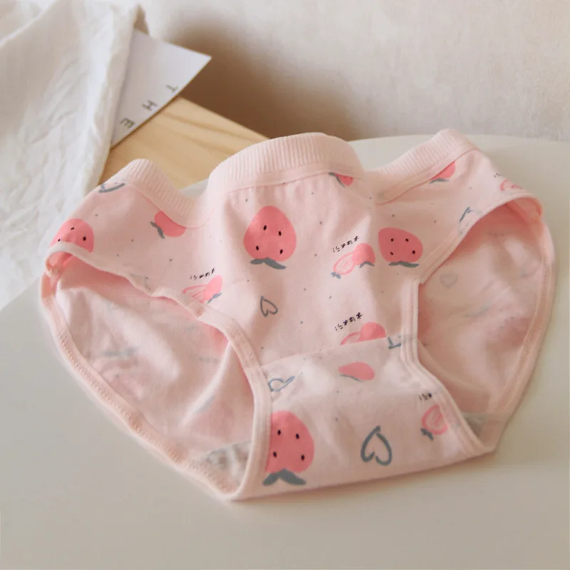 Pink Strawberry Cotton Cute Women\'s Underpants Mid Waist Students Comfortable Seamless Briefs Cartoon Soft Daily Panties