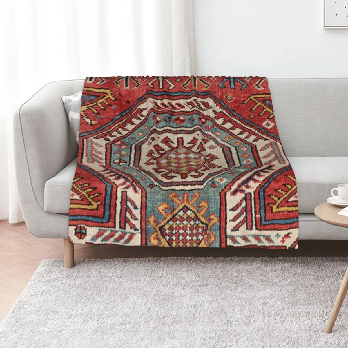 Orduch Medallion II // 19th Century Colorful Bright Baby Blue Diamond Blossom Ornate Accent Pattern Throw Blanket