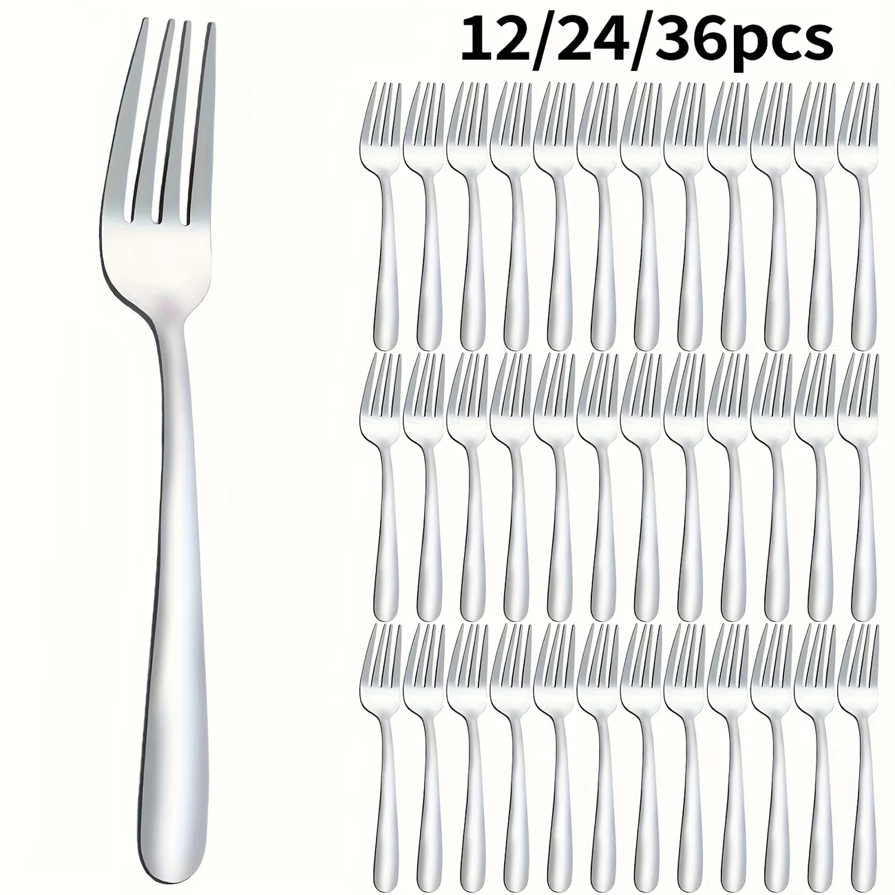 12/24/36 Pieces of Silver Stainless Steel Fork Set, Steak Fork and Fruit Salad Fork, Perfect with Fruits, Salads and Desserts.