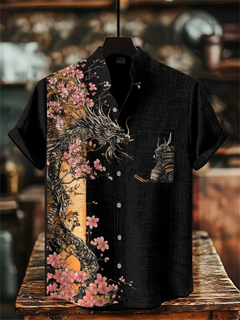 

Funny Men's Linen Cat Dinosaur Art Shirt 3D Printed Hawaiian Shirt Men's Short Sleeve Lapel Shirt Beach Top