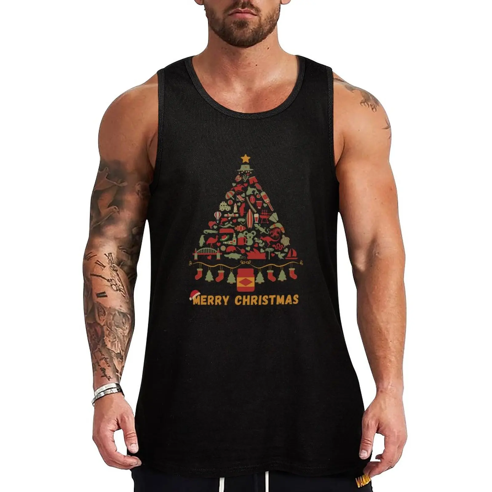 

Merry Christmas Australia | Australian Christmas Tree Made Up of Icons/Symbols(in Vintage Xmas Colors, also available i Tank Top