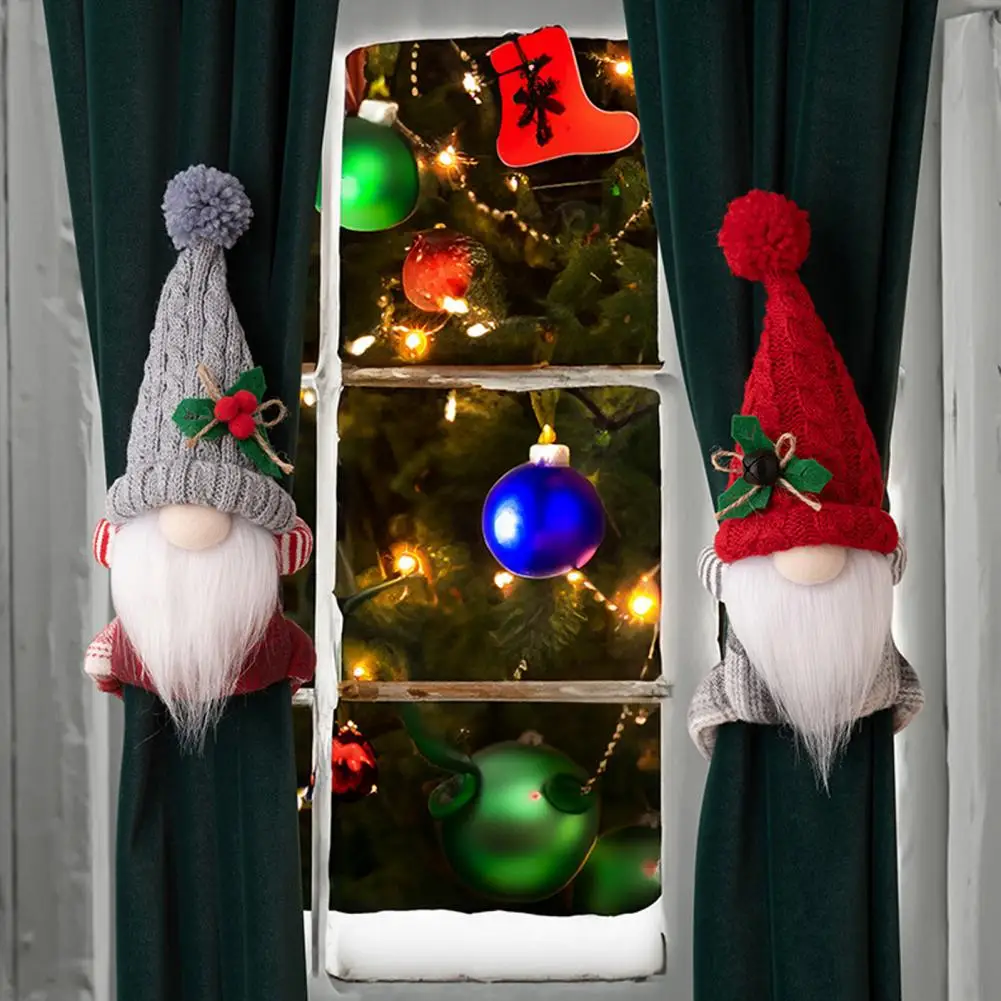 Easy to Attach Curtain Buckle Christmas Curtain Buckle Handmade 3d Gnome Doll Curtain Tie with Non-slip Knitted Hat for Wine