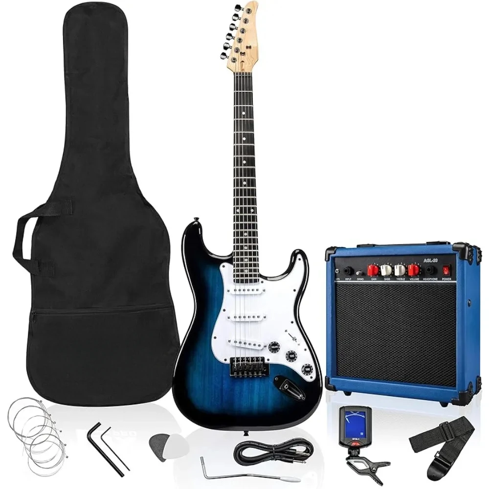 

39 inch Electric Guitar Kit Bundle with 20w Amplifier, Digital Clip On Tuner, Six Strings, Two Picks, Tremolo Bar,Shoulder Strap