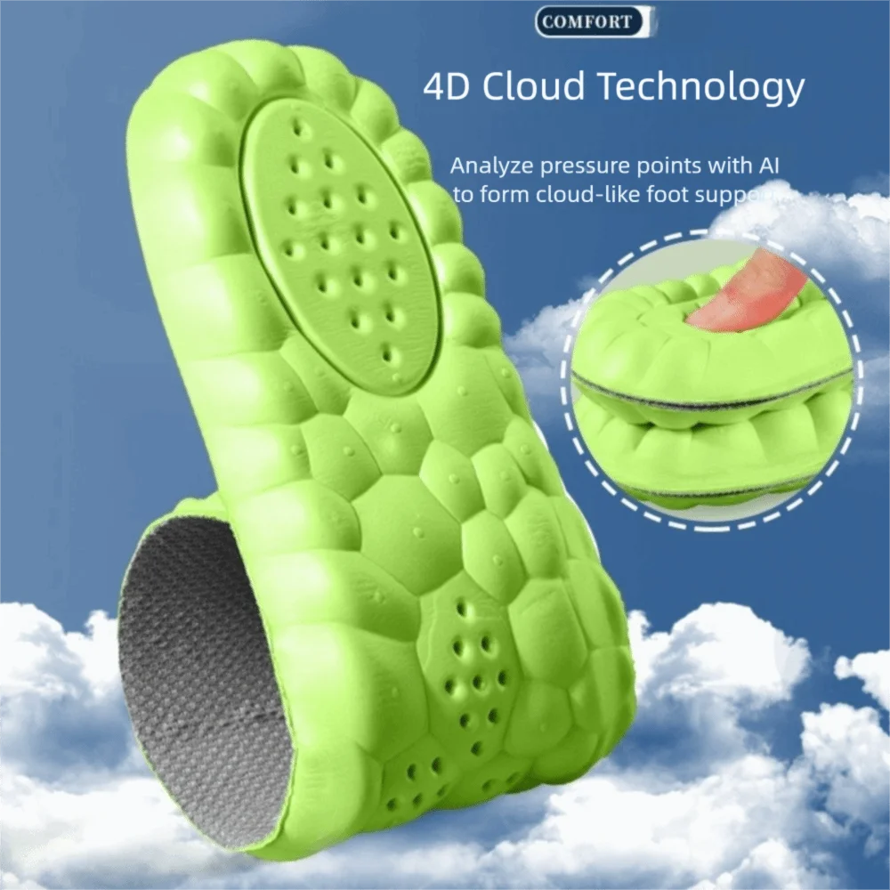 4D Cloudlike Shoe Insoles EVA High Elasticity Shock-absorbing Orthotic Insoles Anti-Odor Arch Support Absorb Sweat Insole