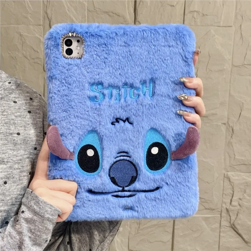 

3D Cartoon Plush Stitch Embroidery Tablet Case for iPad Mini 6 7 8.3in Air1 2 Pro 9.7in 2017-2018 Cute Fluffy Shockproof Cover