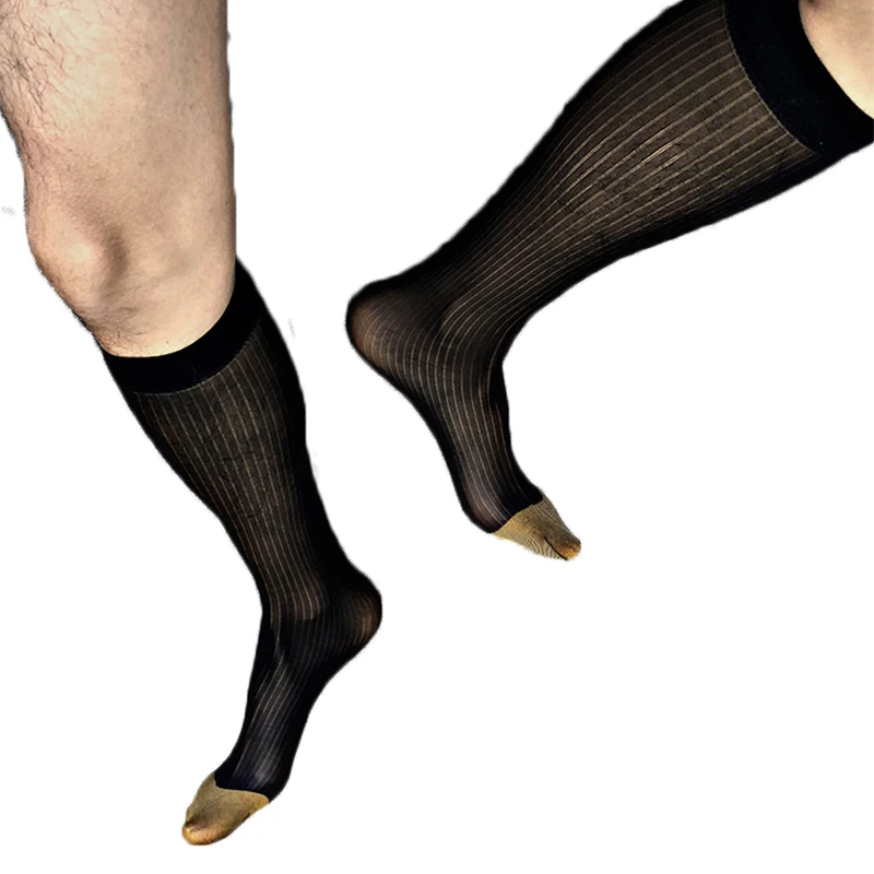 CLEVER-MENMODE Men Tube Socks Formal Sexy Sheer Suit Stockings Fetish Business Ultra Thin Erotic Dress Sock hombre Golden Toe