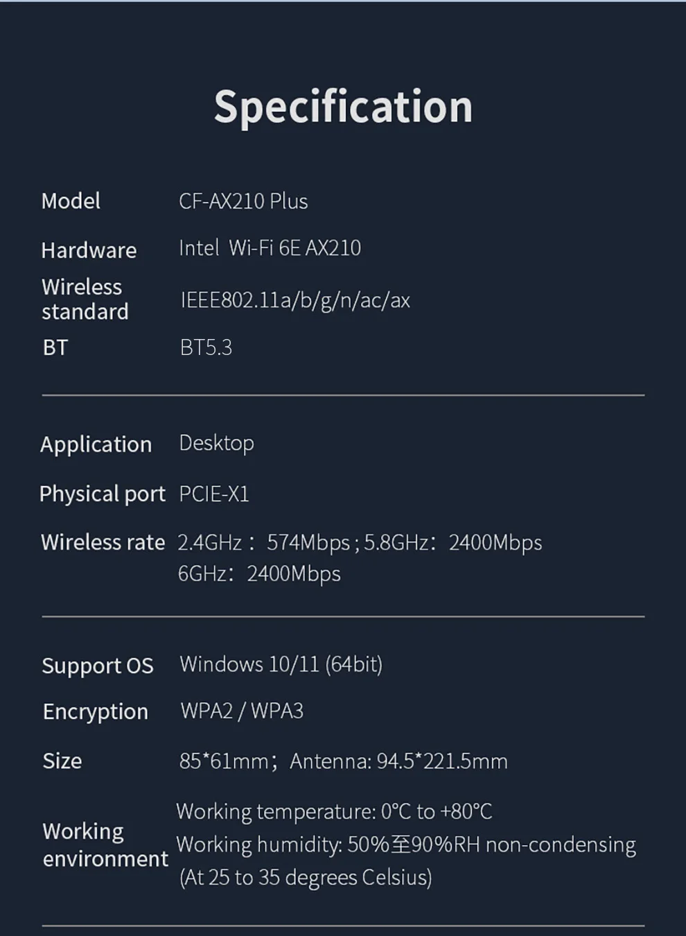 5374 mb/s WiFi6E AX210 BT5.3 dwuzakresowa karta WiFi 2.4G/5G/6GHz 802.11AX/AC PCI Express bezprzewodowa karta sieciowa dla Linux Win10/11