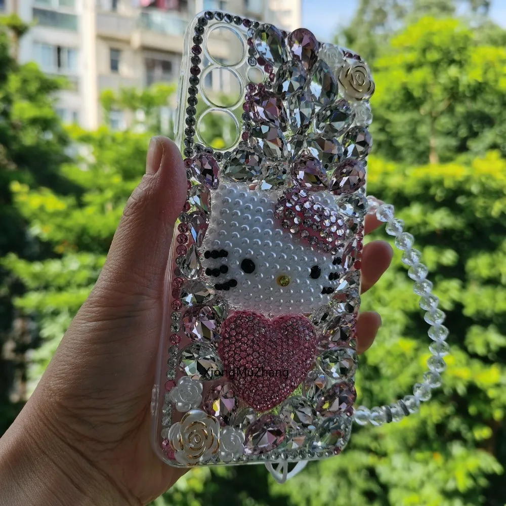 Cartoon Hello Kitty Handgelenk-Schlaufenhülle für Samsung S25Ultra S24 Plus S23 S22 Ultra S21 S20 FE S26 Note20 Glitzernde Strass-Abdeckung – Detail 11