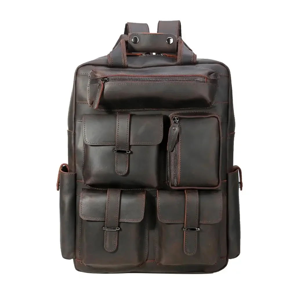 Tiding Men's Full Grain Genuine Leather Rucksack Retro Laptop Real  Backpack Bag For 16 Inches