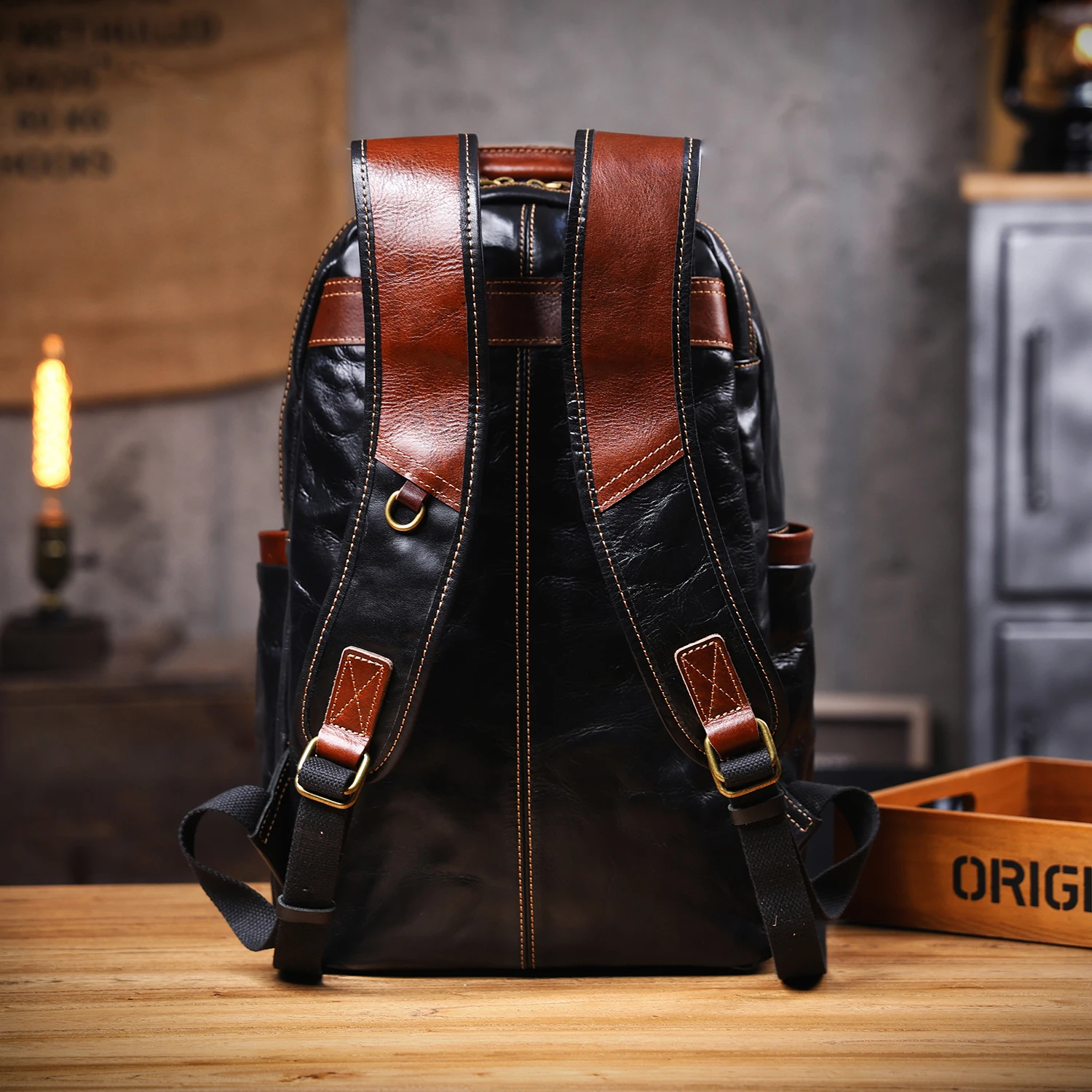 S.WORKER Herren-Rucksack aus echtem Leder, hochwertiges Rindsleder, lässige Schultaschen, 15"-Laptop-Taschen, Reise-Tagesrucksack, Geschenk für Männer – Detail 8