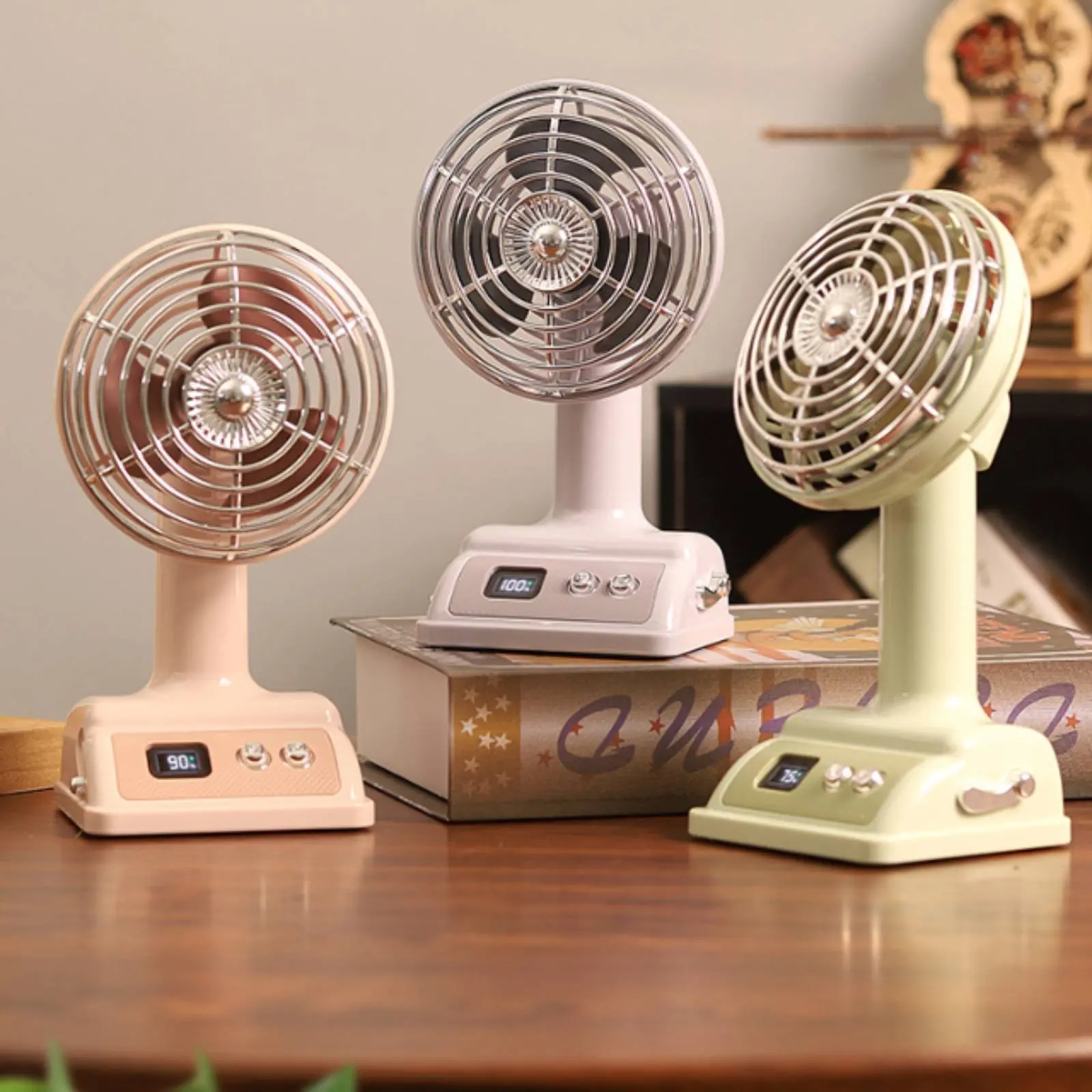 

Retro Desktop Fan 100 Speed Settings Adjustable Angle USB Rechargeable Desk Fan Turbo Breeze for Office Study