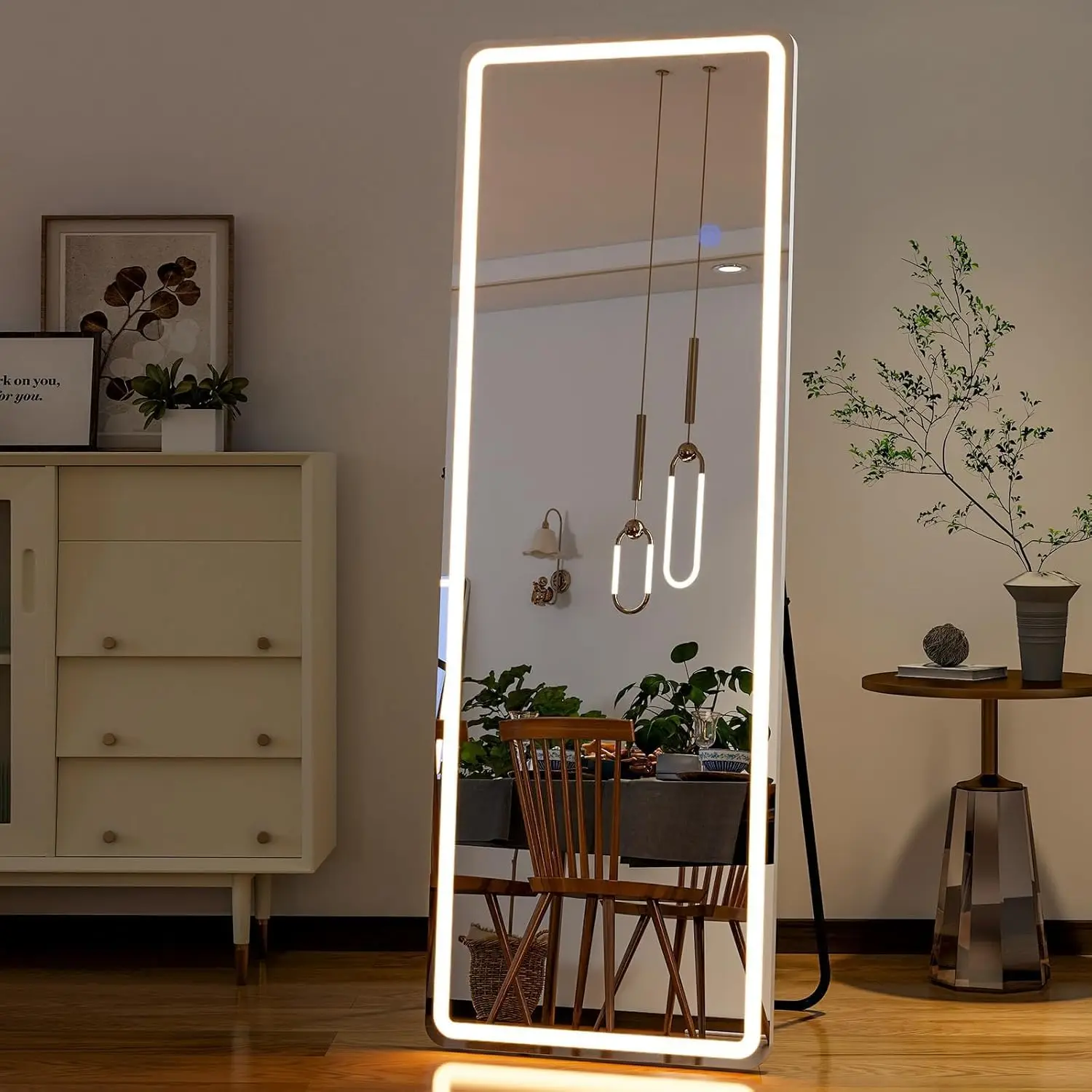 

Full Length LED Mirror with Dimmable Lights, 60x16 Inch Floor or Wall Mount, 3 Color Temperatures for Bedroom