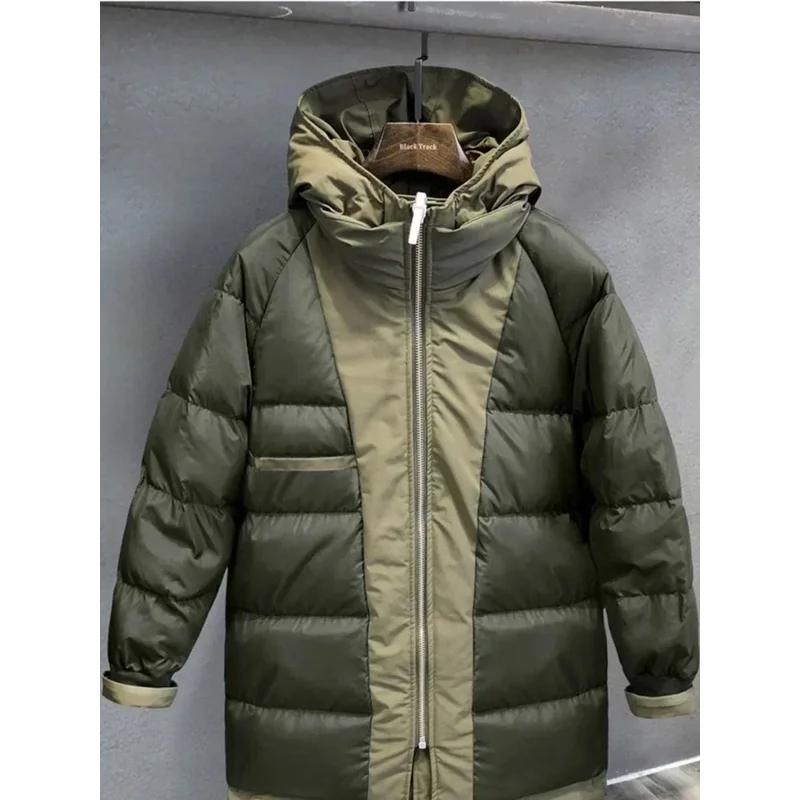 Military Green Cargo Down Jacket Medium Long Winter Thickened Thermal Coat Outdoor Warm Ski Parkas Camp Trekking Storm Suit