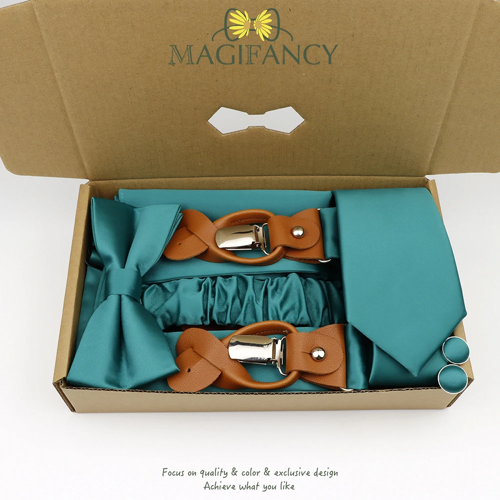 MAGIFANCY 5 قطعة الحمالة 6.5cmTie مجموعة الملونة الصلبة 3.5 سنتيمتر هدفين الرجال البوليستر حكيم السلمون الوردي الزفاف اليومي ملحق هدية #4