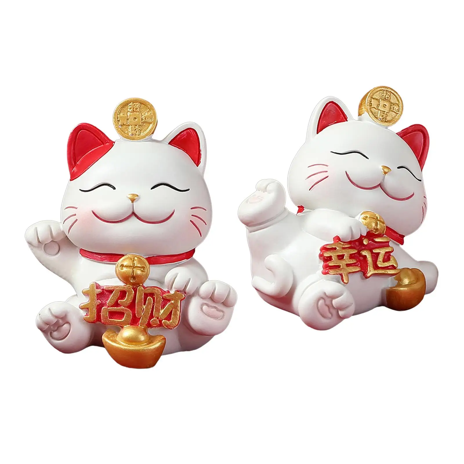 Lucky Cat Figurine Collectible Animal Sculpture Cat Statue Desktop Ornament for Fireplace Shelf Entrance Cabinet Office Bedroom
