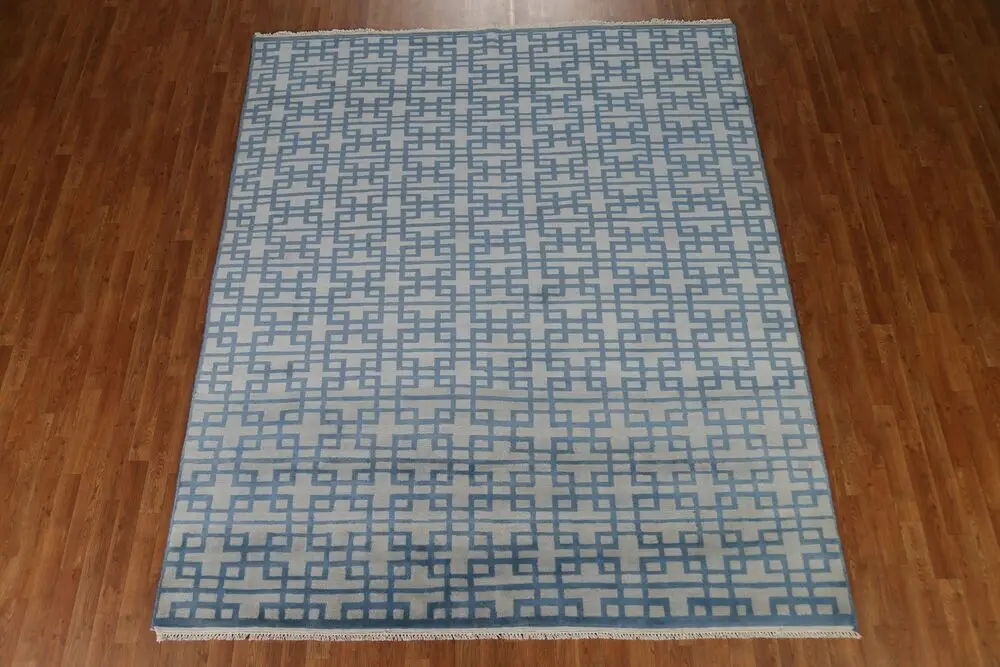 Trellis Gray/ Blue Modern Indian Rug Wool Hand-knotted Carpet 8'x9'